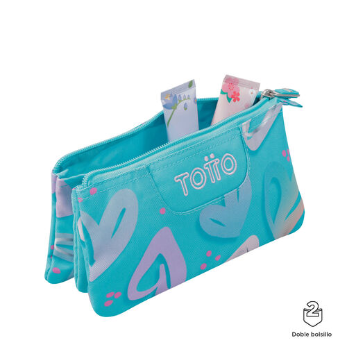 Estuche escolar tres compartimentos corazones pintados - Tablero. TOTTO.