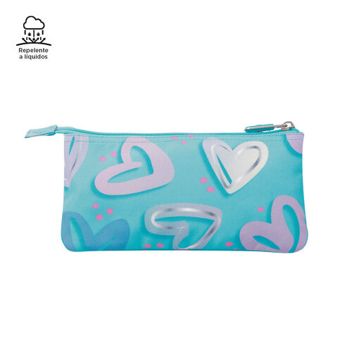 Estuche escolar tres compartimentos corazones pintados - Tablero. TOTTO.