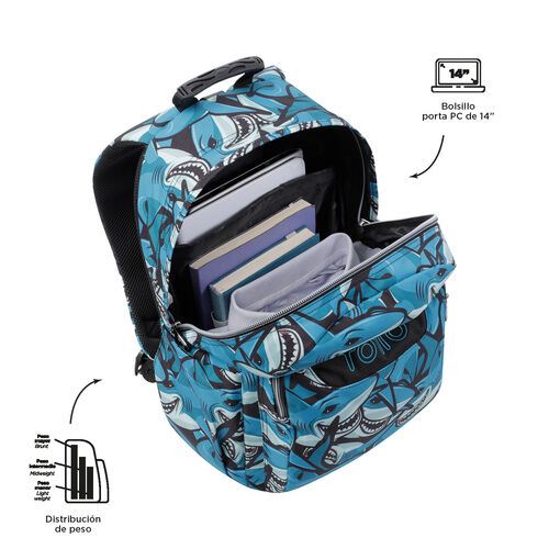 Mochila escolar adaptable a carro tiburones Acuareles. TOTTO. COPY PAPELERIAS