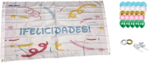 CARTEL FELICIDADES Y GLOBOS. DECORACIN DE FIESTAS. COOLZINGS.