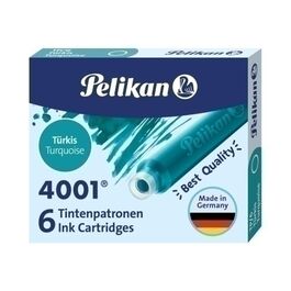 TINTA PARA PLUMA EN CARTUCHOS. PELIKAN. 4001. TURQUESA. PACK 6.