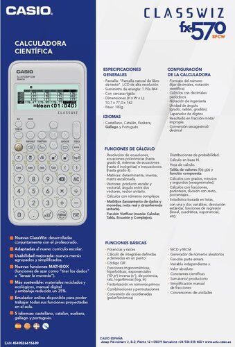 CALCULADORA CASIO CIENTIFICA 10+2 DIGITOS FX-570SPCW IBERIA.