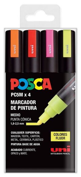 ROTULADOR POSCA PC-5M  PACK 4 COLORES FLUOR.
