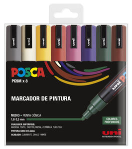 ROTULADOR POSCA PC-5M ESTUCHE 8 COLORES OSCUROS.