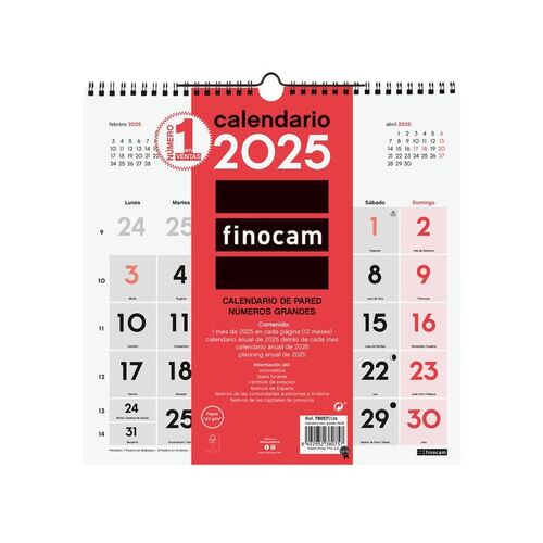 CALENDARIO 2025 PARED NUMEROS GRANDES 30X30.