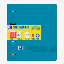 CARPETA DE ANILLAS A4+ RECAMBIO 5X5 AZUL TURQUESA. OXFORD.
