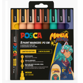 ROTULADOR POSCA PC-5M ESTUCHE 8 COLORES MANGA HERO SERIE LIMITADA