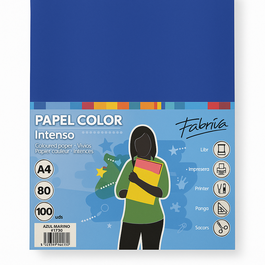 PAPEL A4 80GR PAQUETE 100 HOJAS LISO AZUL MARINO. FABRISA.