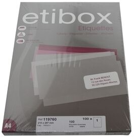 ETIQUETAS INKJET & LASER A4 ETIBOX 210x297 1 ETIQUETA POR HOJA. CAJA 100