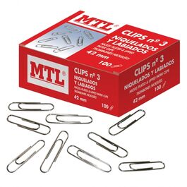 CAJA 100 CLIPS Nº3 NIQUELADOS 42MM MTL
