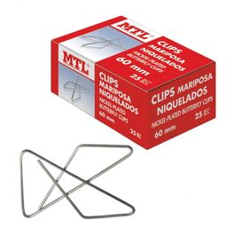 CAJA 25 CLIPS MARIPOSA N20 NIQUELADOS 60MM MTL