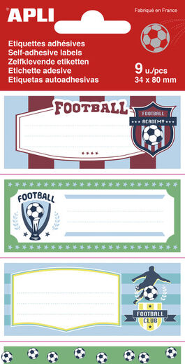 ETIQUETAS ADHESIVAS ESCOLARES FUTBOL 9 UNIDADES SURTIDAS