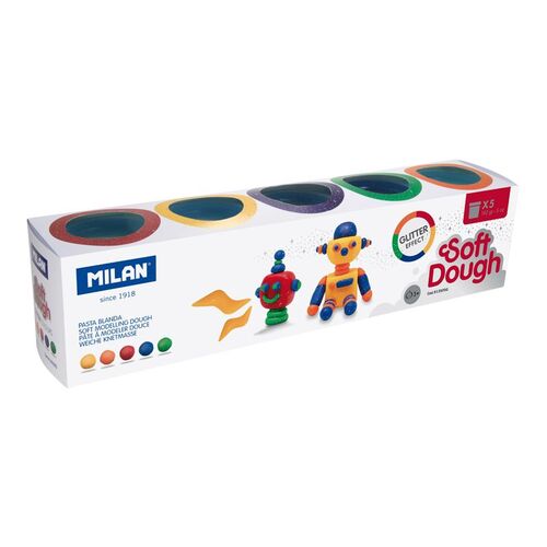 Caja 5 botes 142 g pasta blanda Glitter Soft Dough MILAN