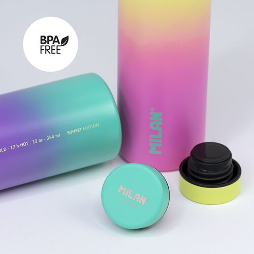 Botella isotérmica MILAN de acero inoxidable 591 ml serie Sunset, rosa-amarillo
