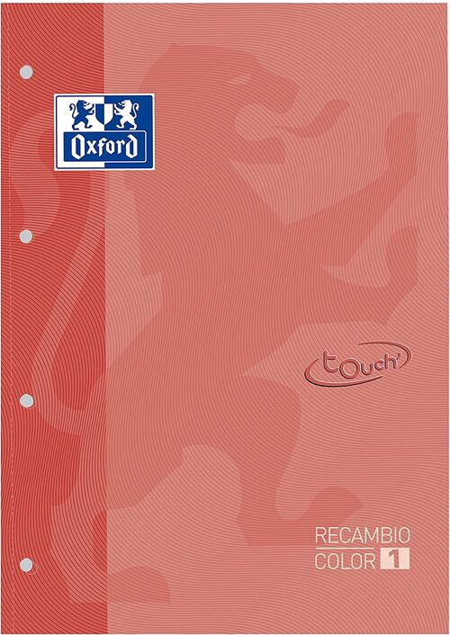 RECAMBIO OXFORD A4 4 TALADROS 80H CUADRO 5MM OXFORD TOUCH COLOR CORAL